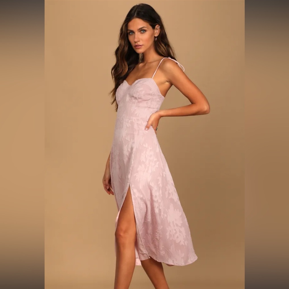 LULUS Blush Pink Floral Jacquard Tie-Strap Dress